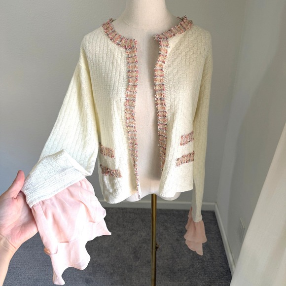 Sioni Sweaters - NWT Sioni Tweed Cardigan Pink Large Coquette Ballet Preppy Chic Romantic Girly